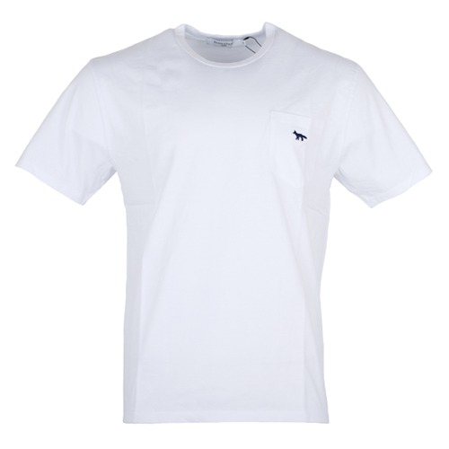 메종키츠네 남성 네이비 폭스 패치 면 티셔츠 HM00136KJ0008 P100 (WHITE)