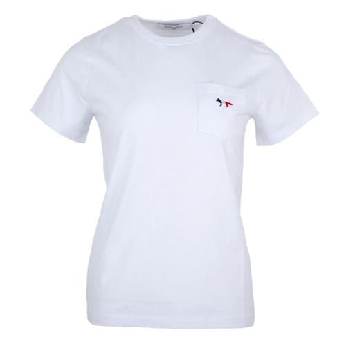 메종키츠네 여성 트리컬러 폭스 패치 면 티셔츠 FW00107KJ0010 P100 (WHITE)