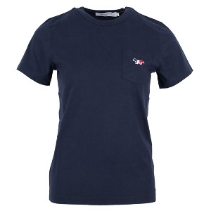 23SS 메종키츠네 여성 트리컬러 폭스 패치 면 티셔츠 FW00107KJ0010 P480 (NAVY)